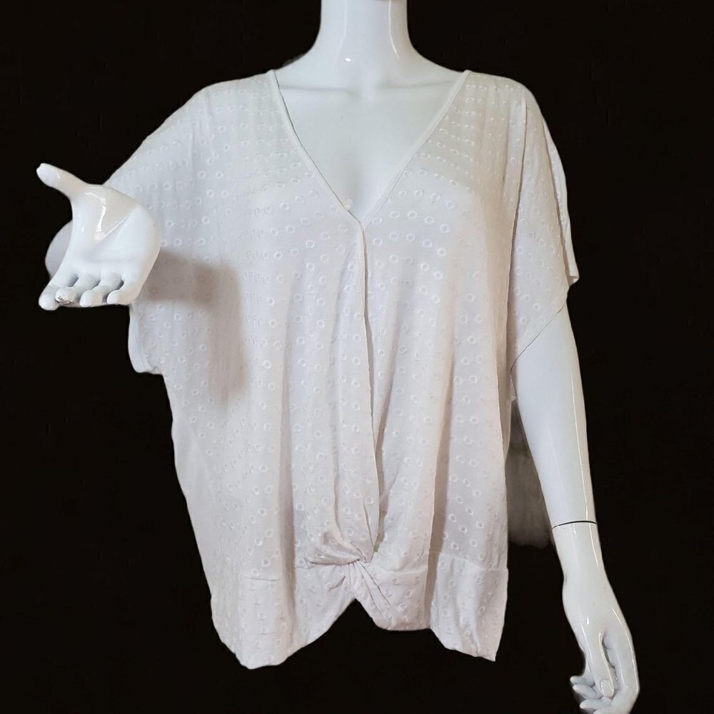 INC Intl Concepts Poly Knit Knotted Top White Embroidered Eyelet Womens 3XL NWT